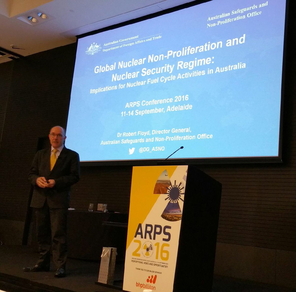 DG_ASNO's tweet photo. Speaking at #ARPS2016: #Nonproliferation and #security - implications of possible #nuclear activities in Australia https://t.co/ocKbBF1qzd