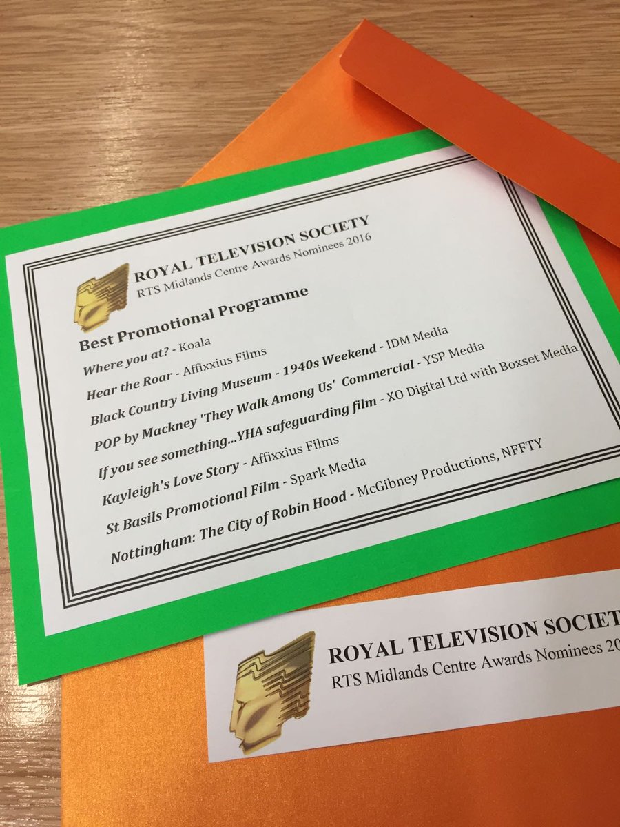 rts_mids's tweet photo. RTS Award Nominees for BEST PROMOTIONAL PROGRAMME. Winner revealed at the Gala Dinner Awards Ceremony #RTSAwards2016 https://t.co/EhT8rl72IX