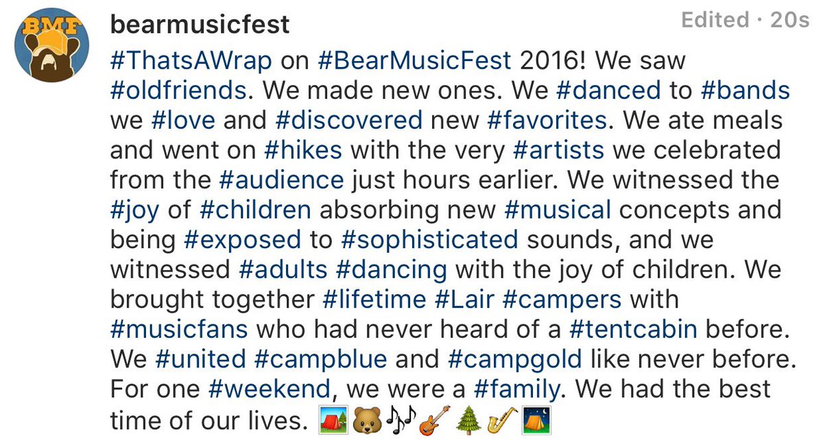 #THANKYOU from the whole #BearMusicFest family. We had the best time of our lives. SEE YOU IN 2017!!!  🏕🐻🎶🎸🌲🎷⛺️