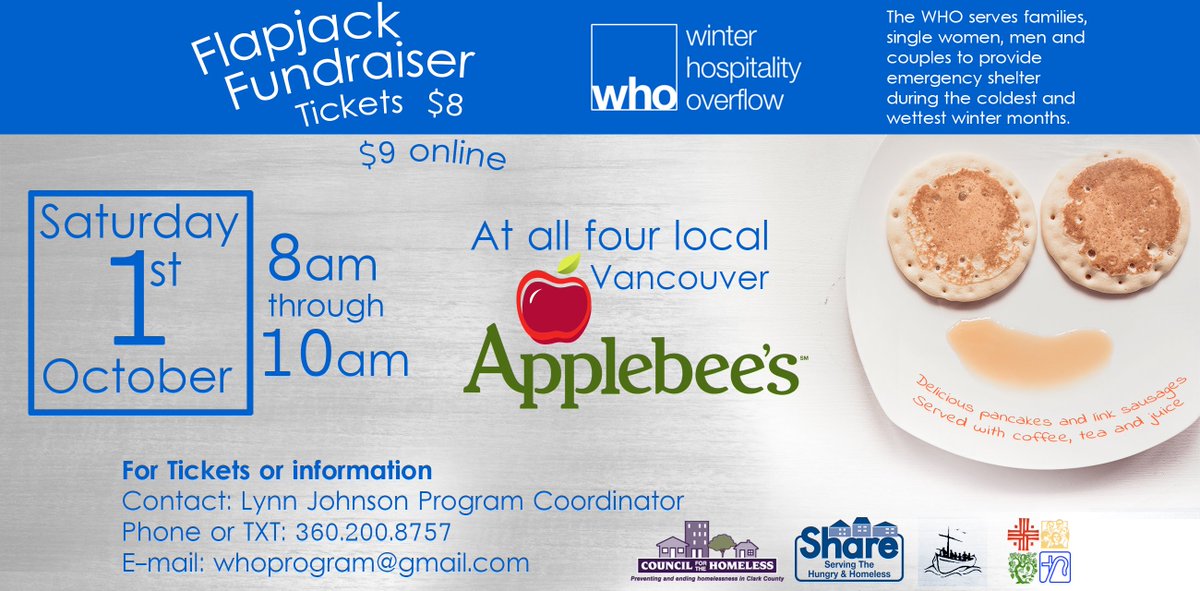 WHOprogram's tweet photo. WHO Program - Flapjack Fundraiser, Saturday, Oct 1st - tickets $8, $9 online. #SWWA #vanwa
https://t.co/FrDDe4IBQa https://t.co/VG7Hl36jN3