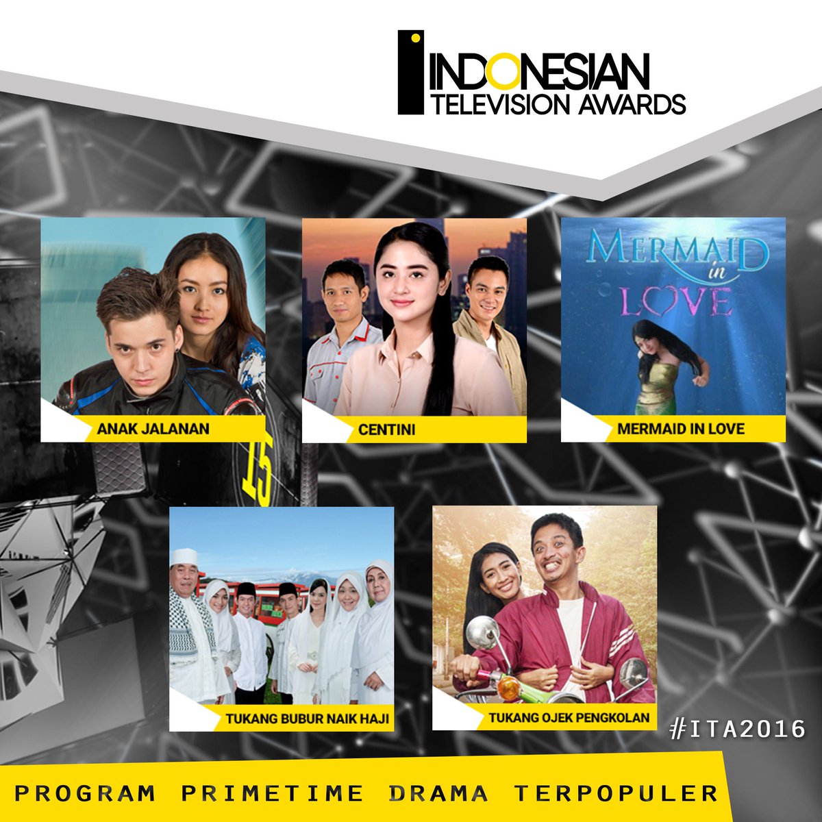 ITAwards_ID's tweet photo. Untuk Kategori Program Primetime Terpopuler, keyowrdnya #ITA2016<spasi>PRIME DRAMA<spasi>NOMINE. #H3VoteITA2016 https://t.co/dfKsyUNB4O