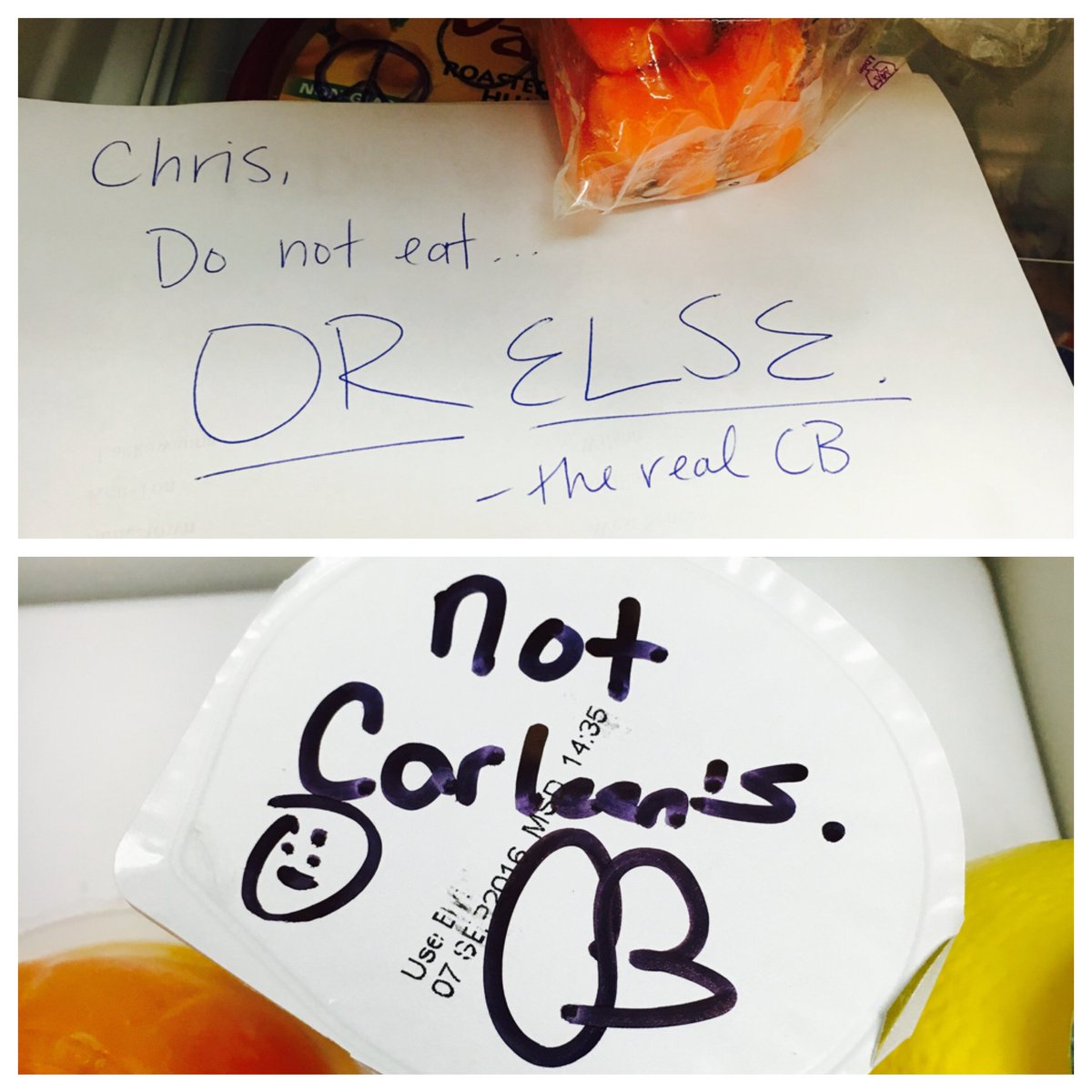 CarleenNews's tweet photo. When your coworker has the same initials as you… @CBNEWSPHOTOG #TheRealCB #FridgeFaceOff @DanSchrack @courts44 https://t.co/WFmghE2Mdy