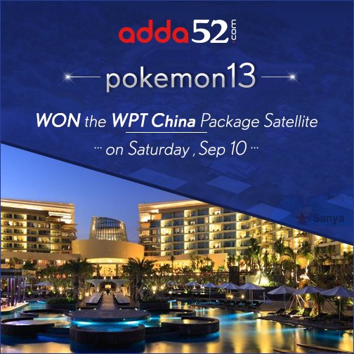 Adda_52's tweet photo. Congratulations Abhineet Jain on winning #WPTChina package satellite. Grab your chance at https://t.co/Z8m5srtbEp https://t.co/rS5Z1KXhfC