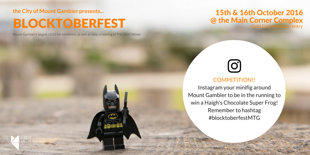 TheMainCorner's tweet photo. #mountgambier will host it's largest #LEGO fan exhibition Oct 15-16. Entry via gold coin donation at @TheMainCorner https://t.co/6ZXsDmiW6f