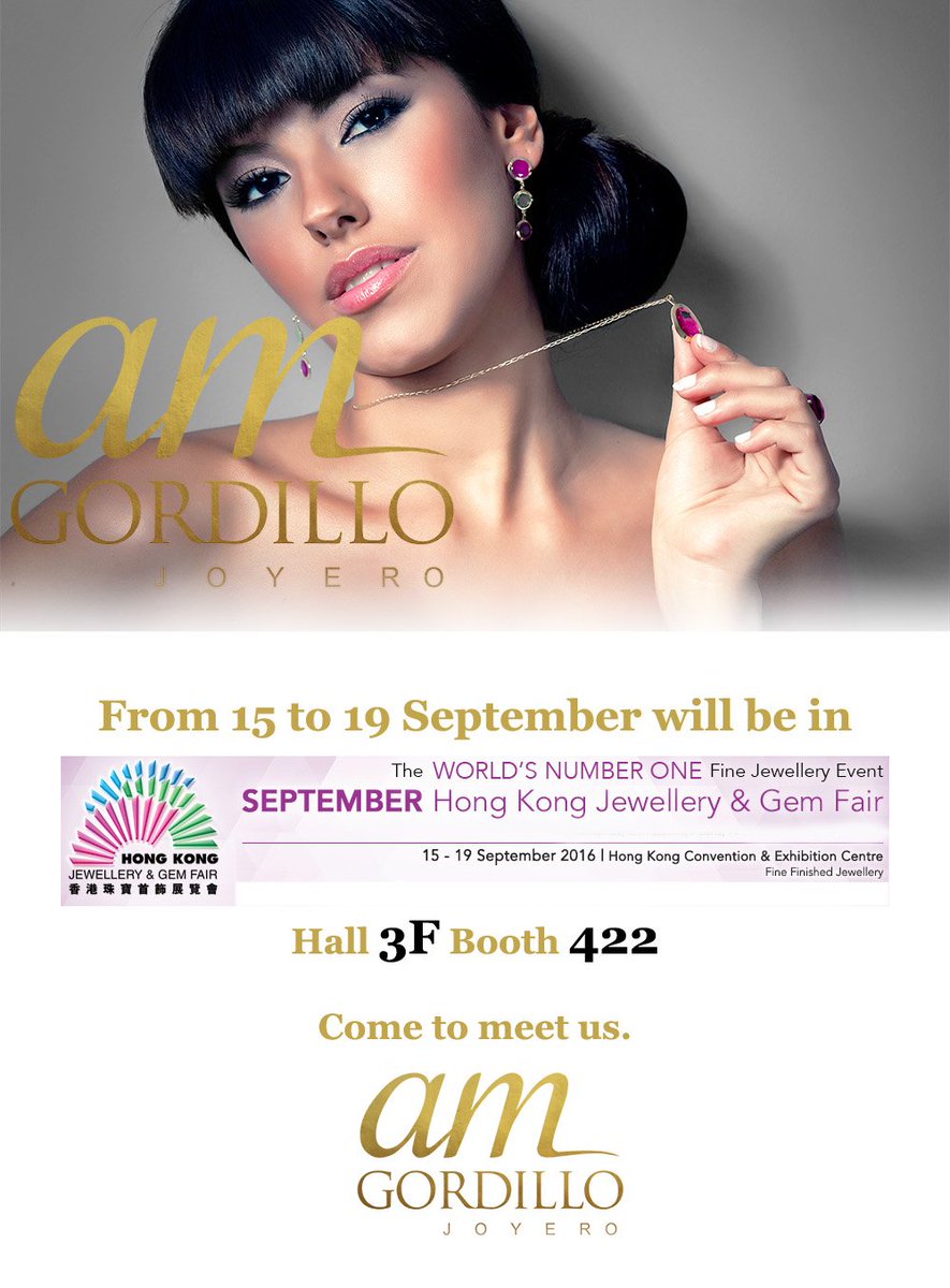 AMGordillo_SL's tweet photo. Os esperamos en HK Jewerly &amp; Gem Fair @hktdc 
See you in HK Jewerly &amp; Gem Fair!
(15-19 September, Hall 3F Booth 422) https://t.co/TWTmSeH6bT