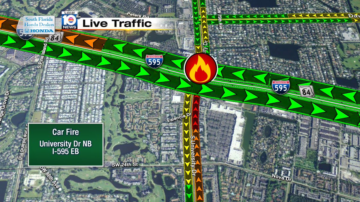 Car fire on University Dr NB at I-595 entrance blocked #traffic https://t.co/T64FNtKgC6