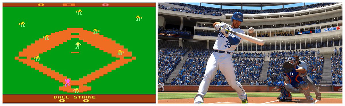 BSmile's tweet image. It's #NationalVideoGamesDay ~ Atari video game baseball I played as a kid vs MLB The Show 16, hardly any difference!