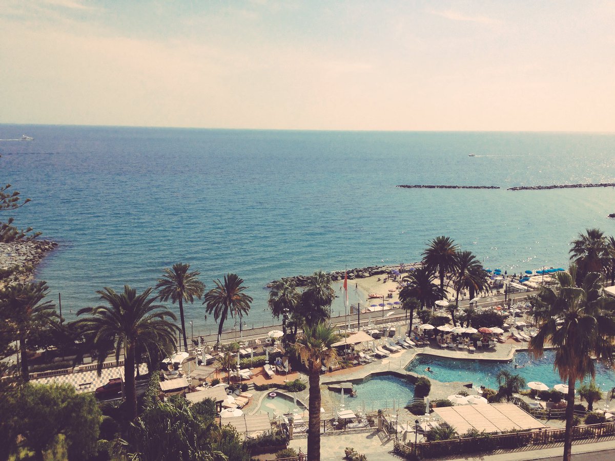 Gorgeous sunny view from our <a href="/SophieaMajor/">Sophie James</a> &amp; <a href="/natcarmen_/">Natalie Herrera Taylor</a> 's balcony at the <a href="/RoyalSanremo/">Royal Hotel Sanremo</a> #liguria #oceanview #travel
