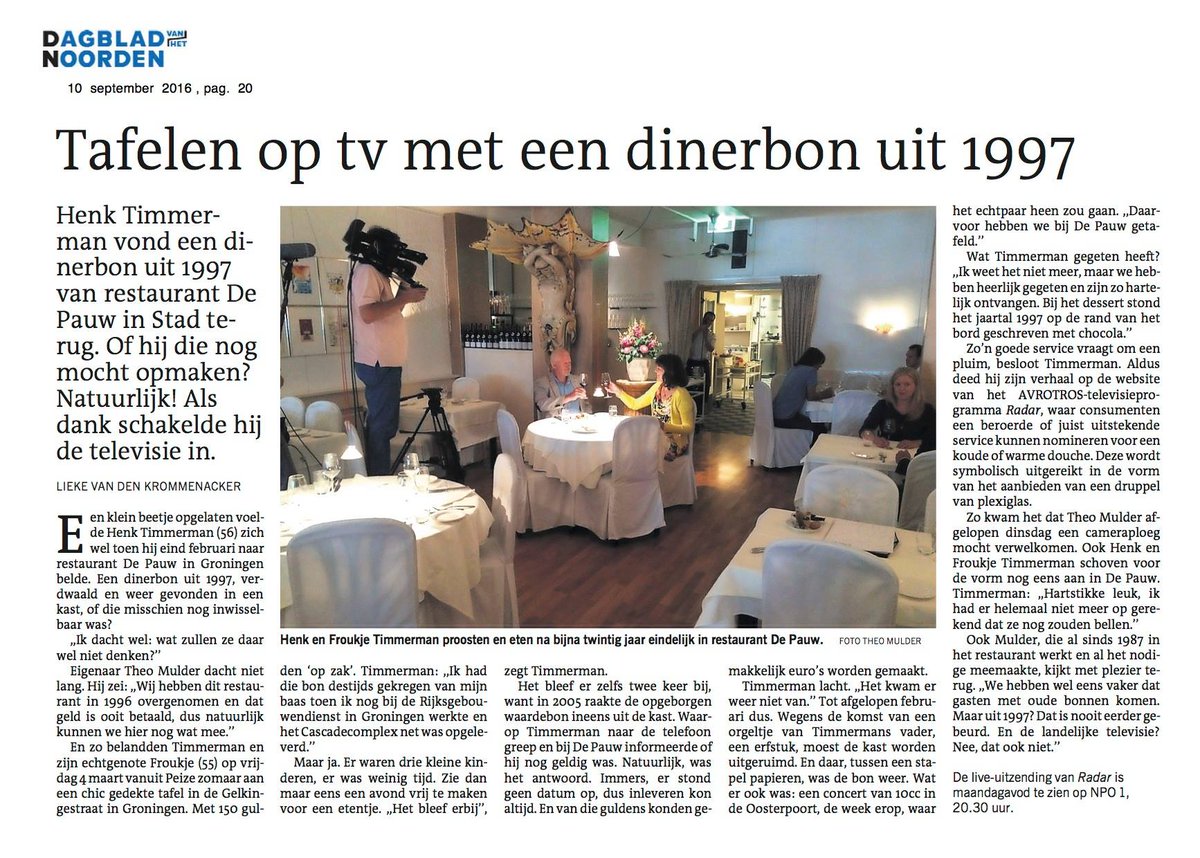 PauwRestaurant's tweet photo. 20.30 uur RADAR een warme douche https://t.co/CvZzWcjwwh