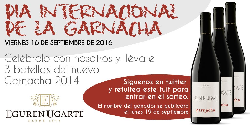 EgurenUgarte's tweet photo. Síguenos y retuitea para ganar un estuche del nuevo Garnacha 2014. #DíadelaGarnacha

Sólo territorio español. https://t.co/GALN0EbUlM