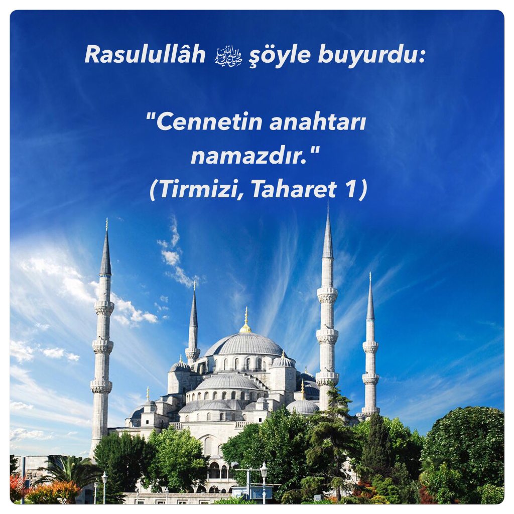 Rasulullâh ﷺ şöyle buyurdu: "Cennetin anahtarı namazdır." (Tirmizi, Taharet 1)