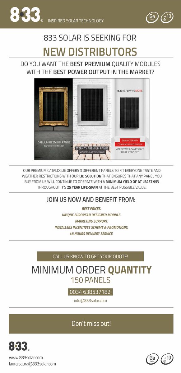 8.33 Solar is seeking for new distributors!