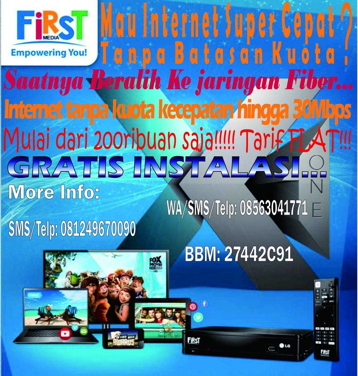 FirstMediaMlg1's tweet photo. Monggo yang mau pasang FirstMedia area malang,, tanya* boleh langsung japri yaa..... thx @jubelmalang @infomalang https://t.co/MCrSqMATVu