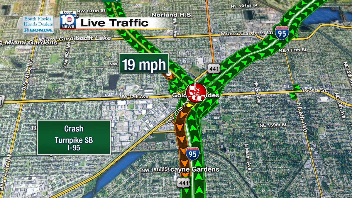 Crash on Turnpike SB at I-95 #traffic https://t.co/3i56RzOJsu