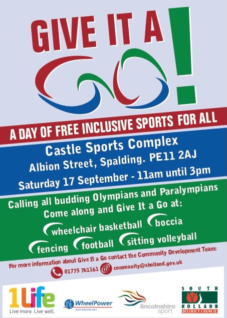 Free Inclusive Sports for all taking place Saturday 17th 11-3 <a href="/Castle1Life/">Castle</a> in Spalding. Come along and give it ago