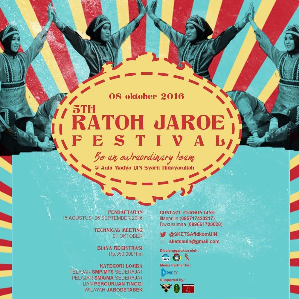 DemaFidkomUIN's tweet photo. RATOEH JAROEH FESTIVAL!! YUK RAMAIKAN:) cc : @InfoUINJakarta @Info_Ciputat @info_uinjkt @InfoDKV @UINSyahida https://t.co/r5VyCA6EvJ