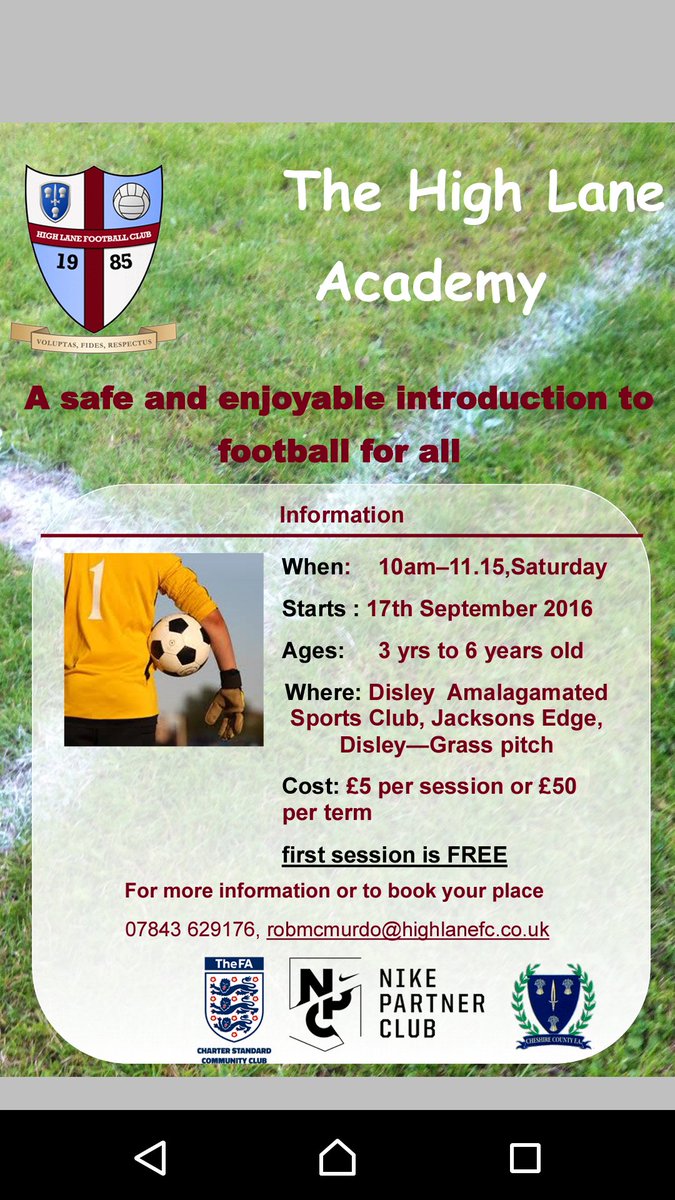 Starts this Saturday. Come along and try it out <a href="/brooksideschool/">brooksideprimary.com</a> <a href="/highlaneacademy/">High Lane Academy</a>