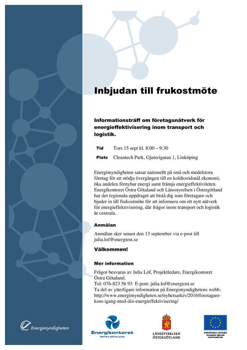 Driver du företag inom #transport i Östergötland? Ja: Haka på nätverk! Nej: retweeta för mer #energieffektivisering