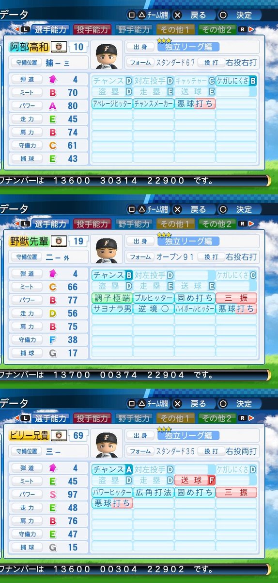 鷹 党はりー בטוויטר パワプロ16 パワナンバー Live選手 阿部高和 野獣先輩 ビリー兄貴 T Co Vcentctlcy