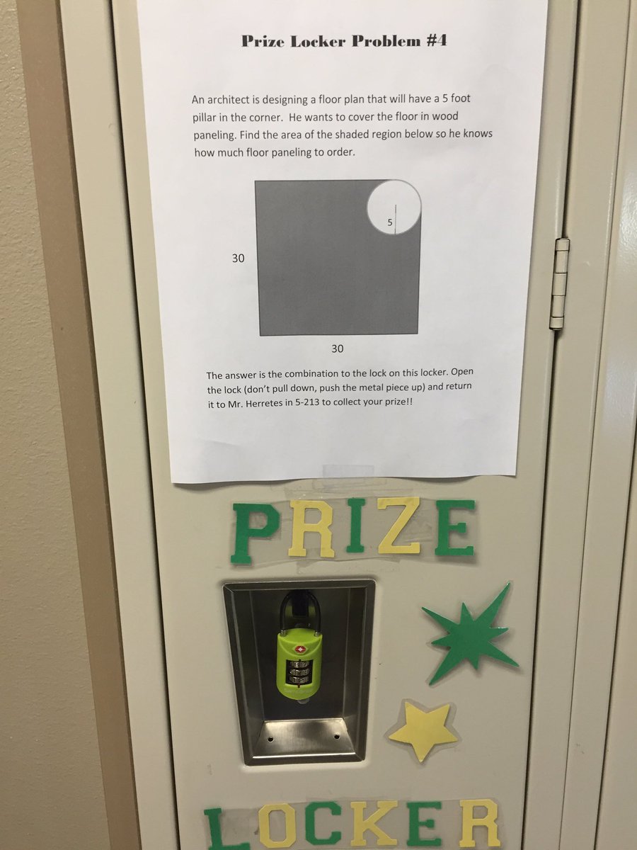 MrHerretes's tweet photo. Congrats to Nick on solving last week's prizelocker. Who will solve it this week? #prizelocker #math #ORHS https://t.co/R3kkqoesXN