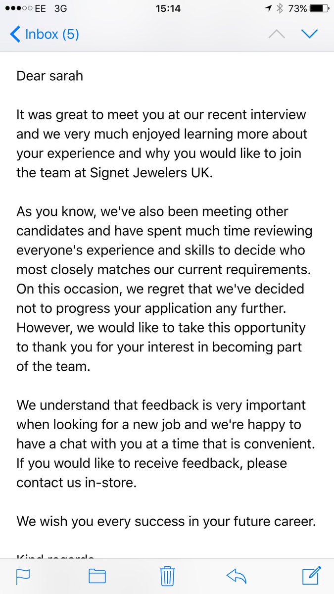 never had interview as it was arranged without my corporation nice how you treat people though <a href="/ejonesjewellers/">Ernest Jones</a>