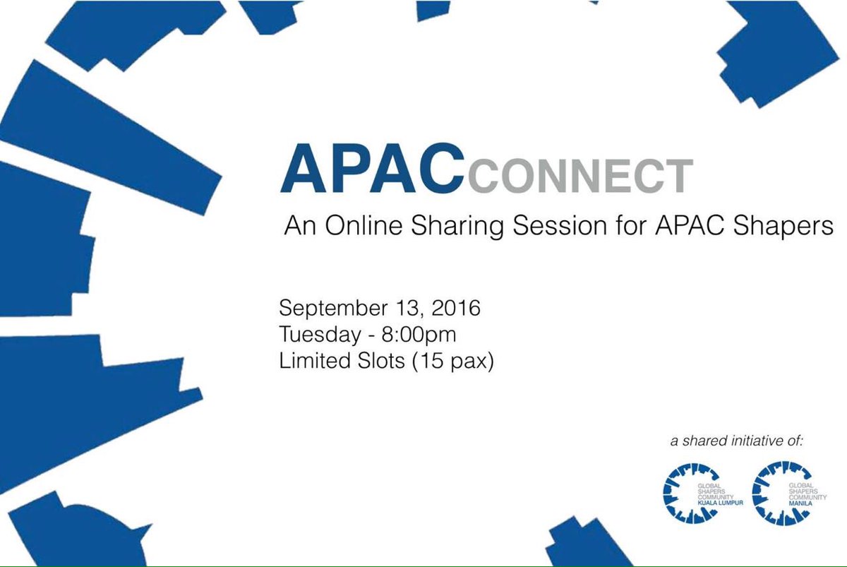 GlobalShapersKL's tweet photo. Calling @GlobalShapers from the Asia Pacific region. Join us for the inaugural APAC Connect tomorrow. DM to RSVP. https://t.co/ImXbEDiXZx