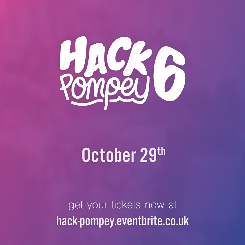 CalmArms's tweet photo. Announcing Hack Pompey 6!!!

Tickets available at https://t.co/BPZAkIOJ18 #hack #portsmouth #hackpompey #hackpompey6 https://t.co/AGFPm9E48a