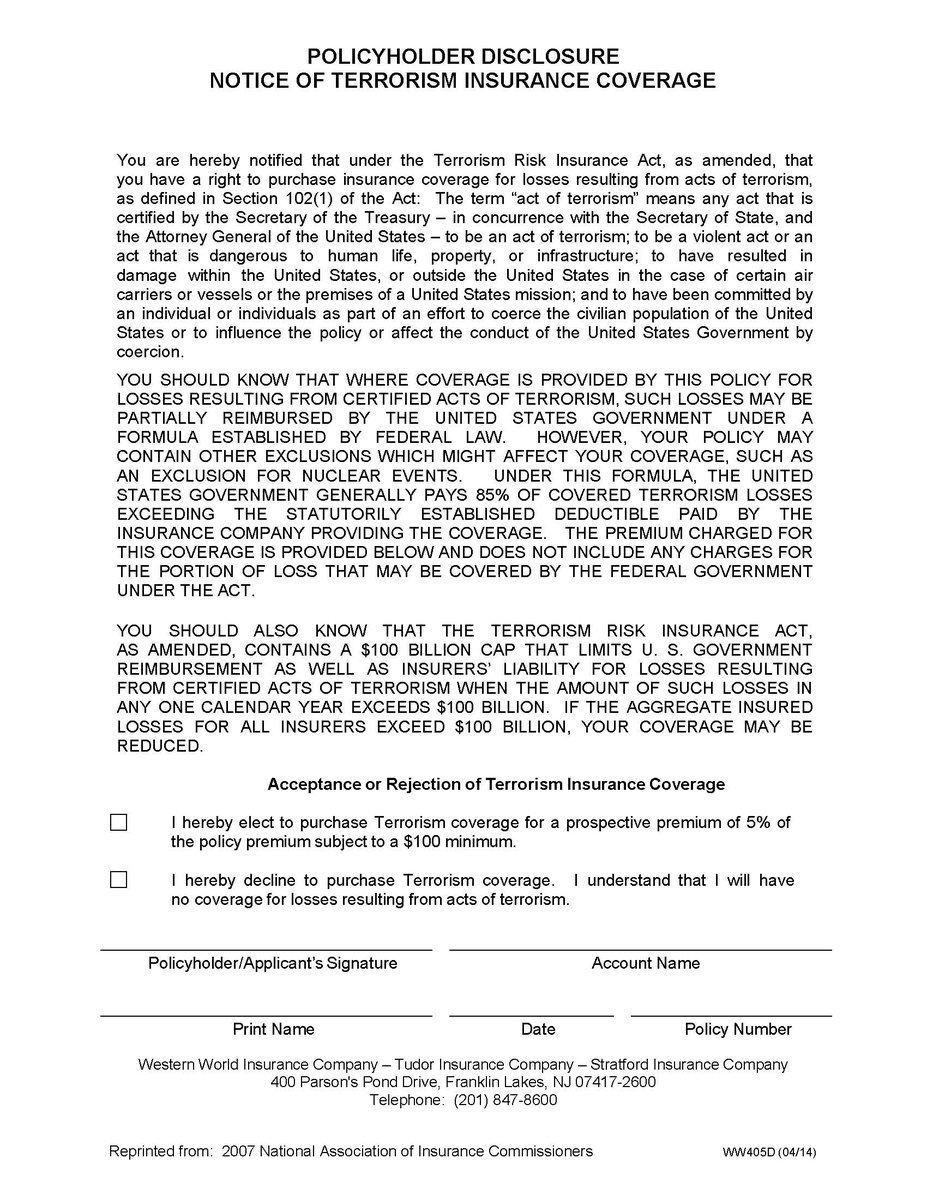 AIM_Companies's tweet photo. Acceptance or Rejection of Terrorism Insurance Coverage?  We do require you to accept or decline, sign and date!! https://t.co/xbsKqDbCCX