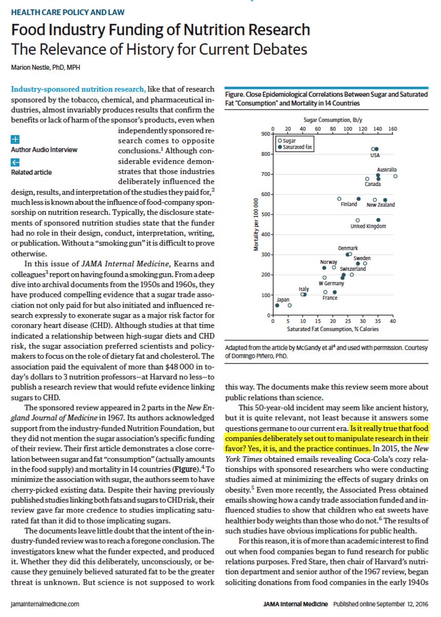 EricTopol's tweet image. Food industry manipulation of research &amp;amp; the 50 yr sugar saga @ProfGlantz @marionnestle archinte.jamanetwork.com/article.aspx?a…