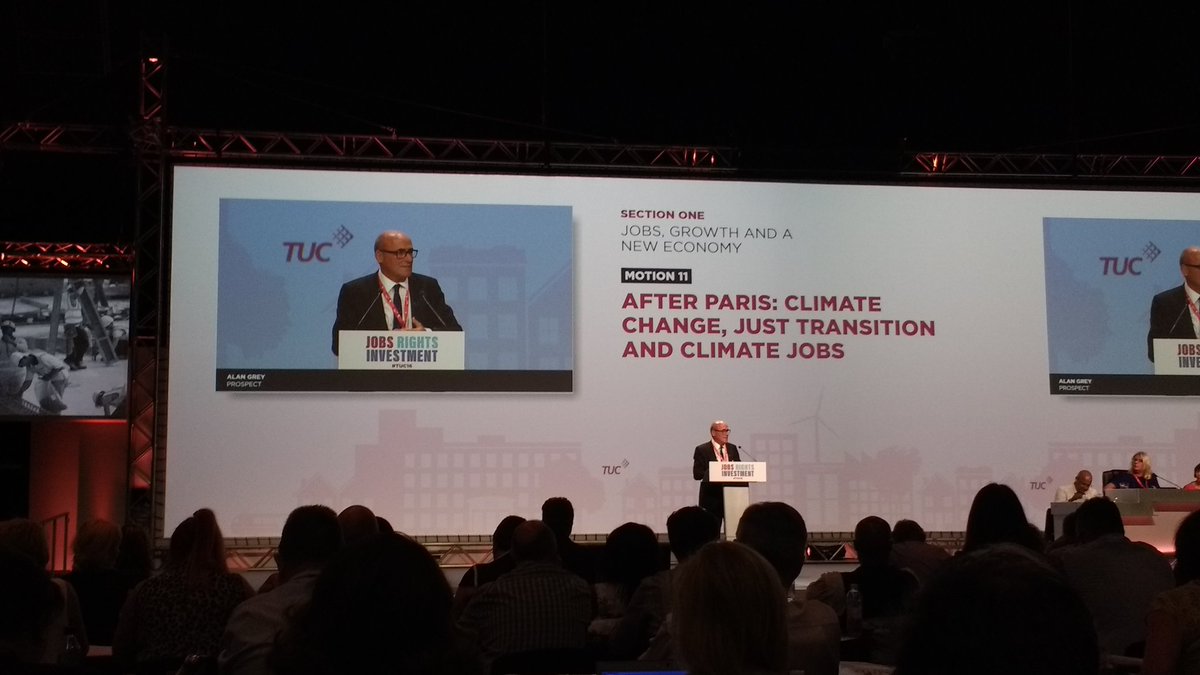 ProspectUnion's tweet photo. .@alan1grey tells delegates just climate transition must have sustainable approach to union jobs #motion11 #TUC16 https://t.co/S5Ul4Zo0vT