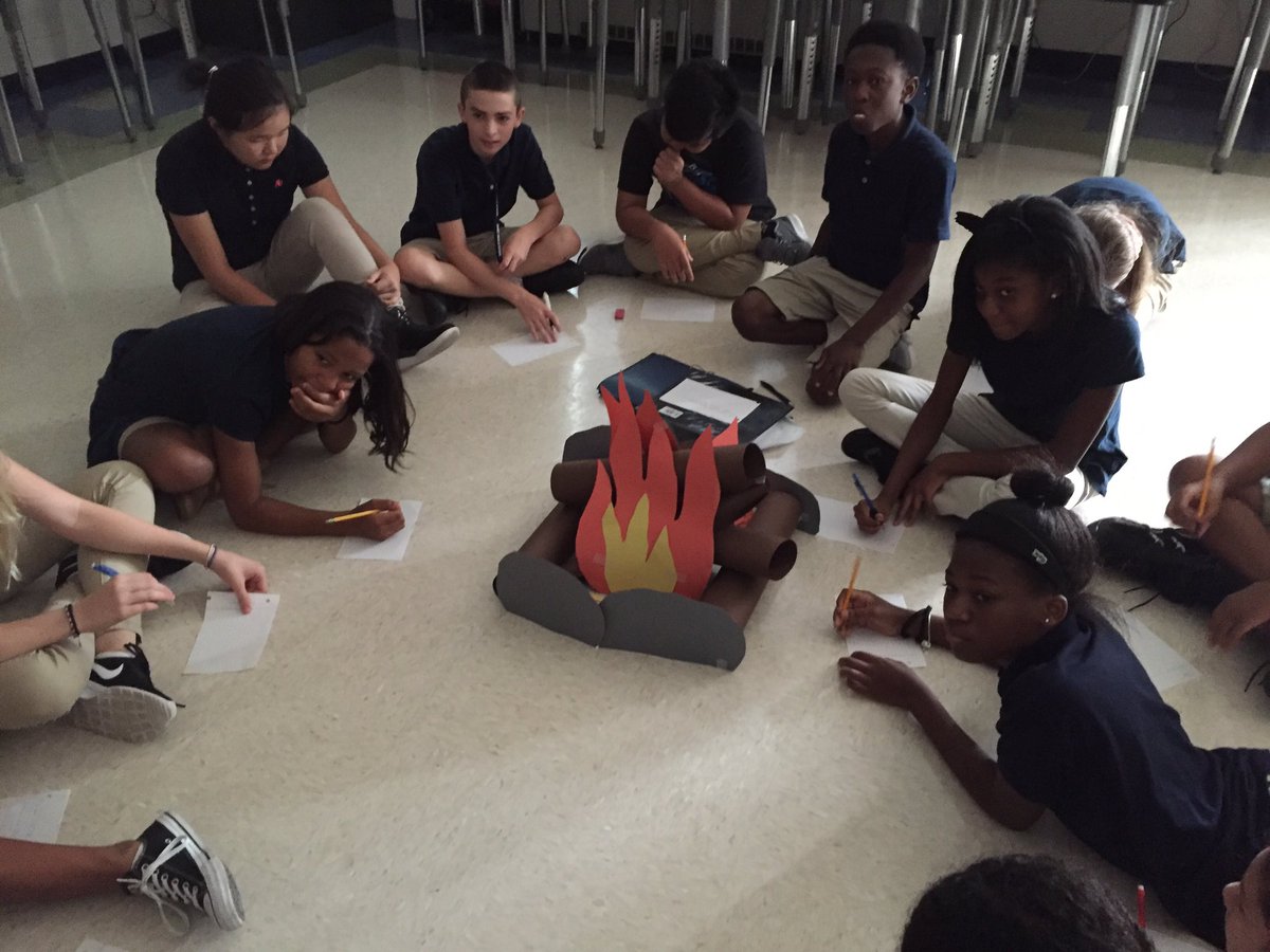 MrBHardyAP's tweet photo. @HardyMSHawks in Mr grovers class campfire to commit to positive learning behaviors and "burn" negatives of past. https://t.co/2bvIUfR3m0