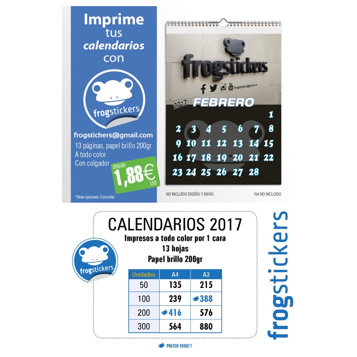 FrogStickers's tweet photo. CALENDARIO 2017!! No todo son pegatinas, os dejamos los precios de los calendarios. #Frogstickers #calendario https://t.co/mv9CMFWBGI