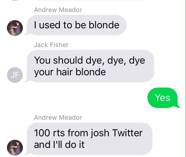 Josh_fund's tweet photo. 100 retweets and Andrew will go blonde https://t.co/7cAfiNo6zS