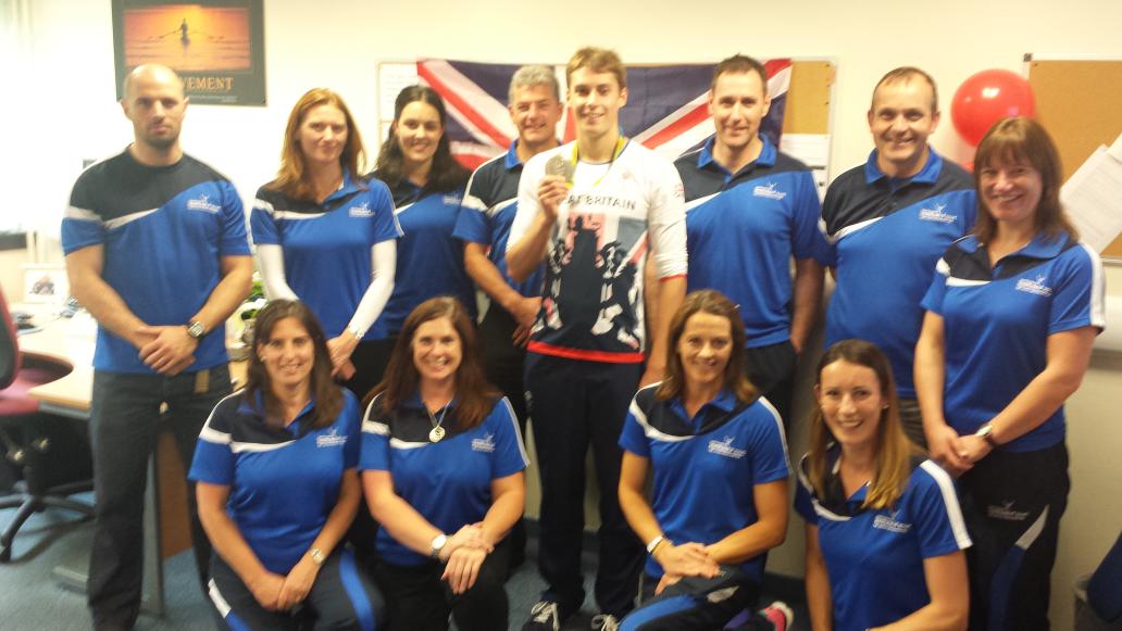 LisaTF1's tweet photo. @ScottishSwim @sportscotland Delighted to have a visit from @mrStephenMilne and his shiny medal in T&amp;F office #team https://t.co/wFgnT5l8ff