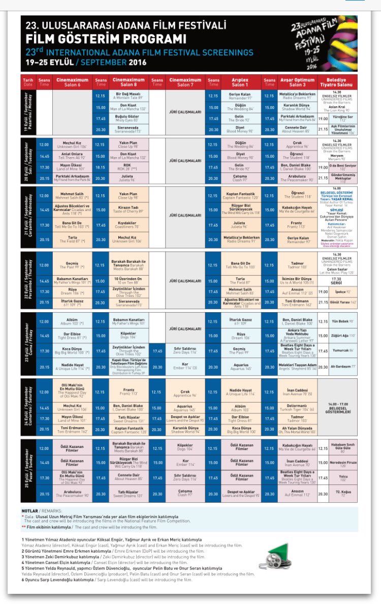 23. #AdanaFilmFest Cinemaximum, Arıplex ve Avşar sinema salonları gösterim programı @adanafilmfest
