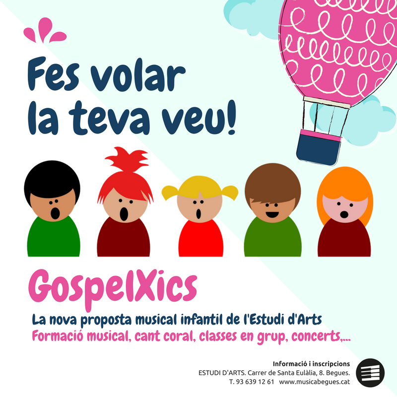 EstudidArts's tweet photo. Ha començat el curs! I arriba amb novetats a l'Estudi d'Arts #Begues: el GospelXics, el nou grup de Gospel infantil. https://t.co/wvP8O1Q5wa