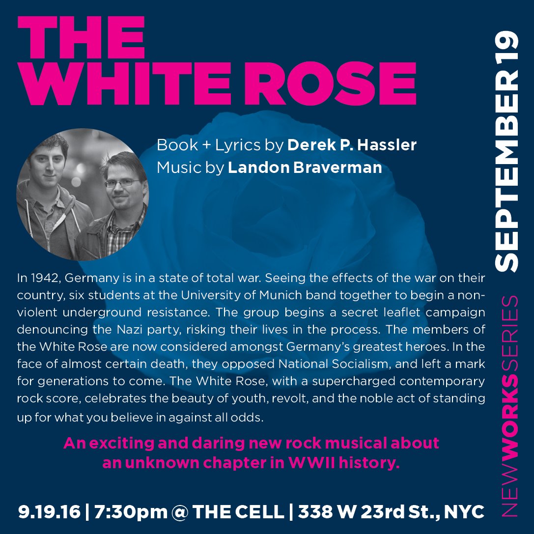 landonbraverman's tweet photo. Tix on sale for reading of #TheWhiteRose at @NYTheatreBarn next week. Come rock with us! https://t.co/aZnfgIskdt https://t.co/eVVk5HLucV