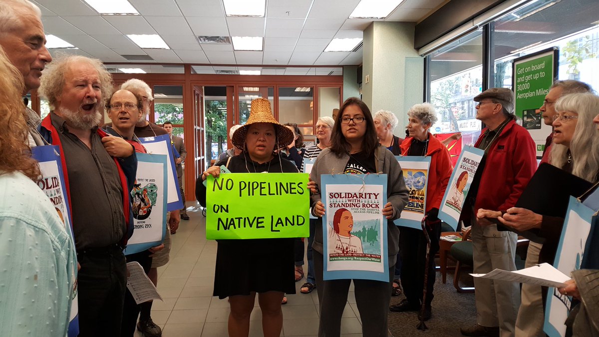 HarshaWalia's tweet photo. Vancouver currently occupying TD bank Canada's largest financier of #DAPL.  In solidarity with #StandingRock #nodapl https://t.co/HwajRxYba7