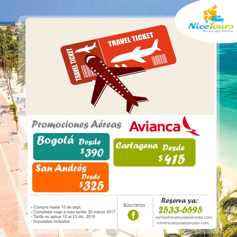 NiceToursES's tweet photo. #BoletosAereos Si tus destinos son BOGOTA, SAN ANDRES , CARTAGENA. es tu oportunidad. Consulta espacios y fechas ✈ https://t.co/hCIr2GvcJ4