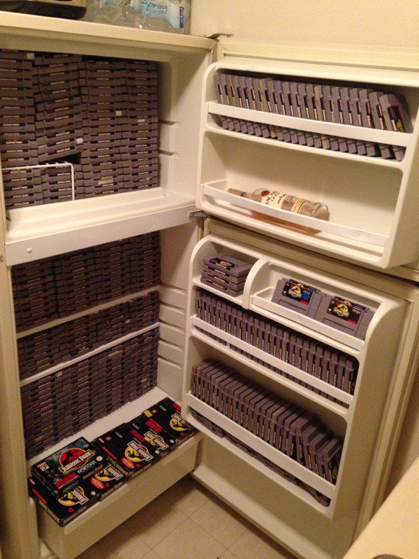 EpicMealTime's tweet image. There's no better way to celebrate #NationalVideoGamesDay than with a fridge full of SNES Jurassic Park games!