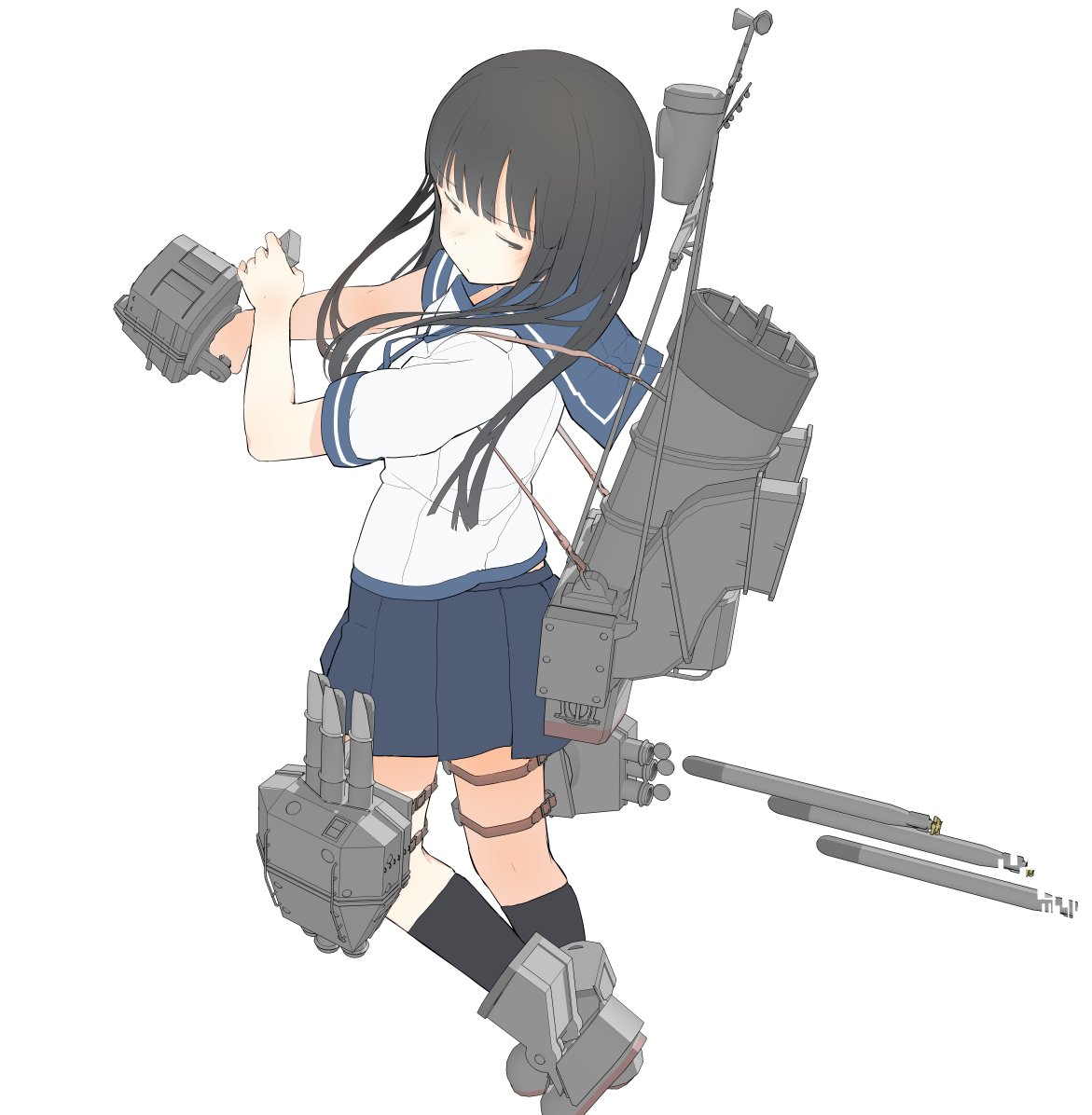 hatsuyuki (kancolle) 1girl solo black hair school uniform long hair skirt serafuku  illustration images