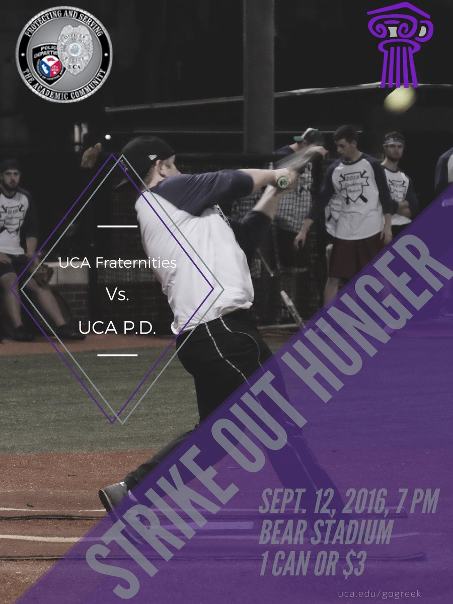 uca_ifc's tweet photo. Today is the today! First pitch, thrown by @ucapcourt will be at 7:05! See y'all there! #StrikeOutHunger https://t.co/HT2o3ajvSU