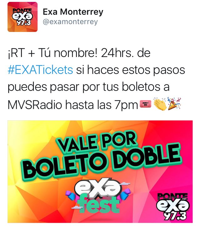 chamagamez_'s tweet photo. Los #EXATickets para el #EXAFest están volando 🐦🎉 ¡RT y todos felices y contentos! ✌️😁✌ https://t.co/WIdNKwJgBF