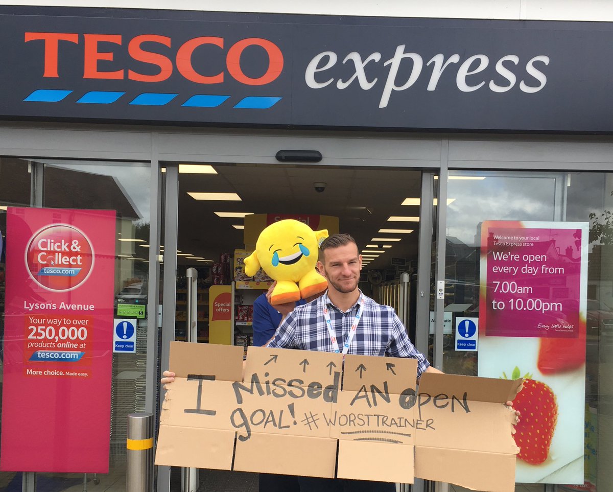 greendog02's tweet photo. I picked up the #WorstTrainer at the last training session so I took my apprentice to Tesco Ashvale. @Finchfirsts1 https://t.co/HEaIIloyQG
