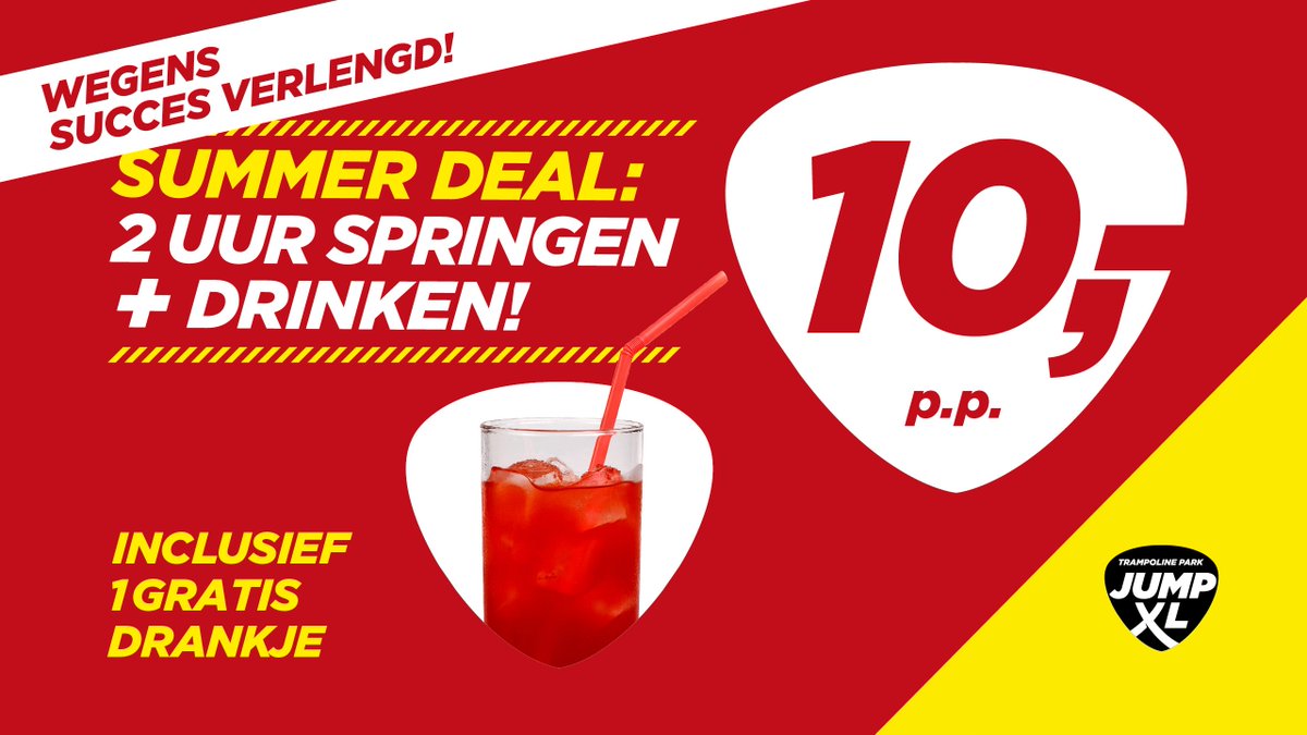 JumpXLEindhoven's tweet photo. Wegens succes verlengd! De summer deal. 2 uur jumpen voor €10,00 met 1 beker ranja gratis. #FeelLikeFlying https://t.co/gJHmsSCXLI