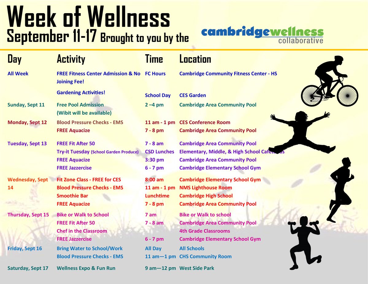 FortHealthCare's tweet photo. Looking for ways to be fit? Cambridge has an entire week of opportunities! https://t.co/6P1J6OfH4S