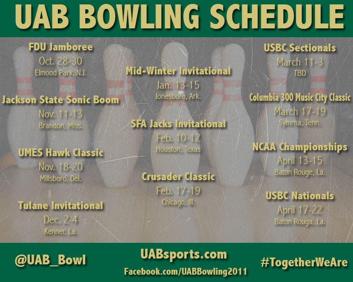 UAB_BOWL's tweet photo. Crews announces changes to the 2016-17 schedule. 

Updated Version: https://t.co/y3YYwdtlVu

#GoBlazers https://t.co/0b3fBP1pHD