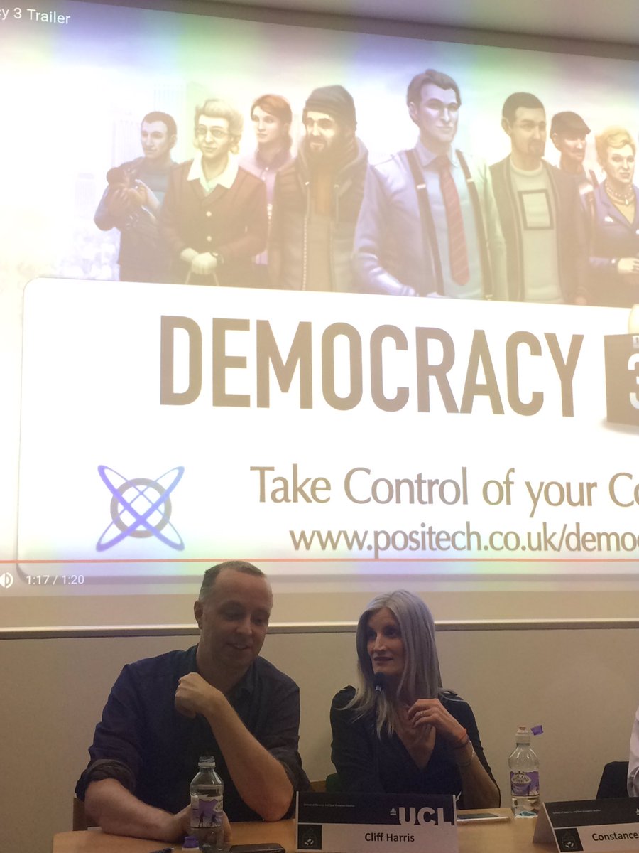 VideogamesUCL's tweet photo. @cliffski #Democracy3 is not about teaching what policies are wrong/right but how democracy works #GamesDemocracy https://t.co/tOy4kXTIIX