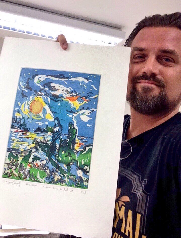 DavidSandum's tweet photo. A potential buyer just asked for the size of my Moonwalk etching. In response I sent this photo (taken 2 min ago). https://t.co/J51Dlromlh