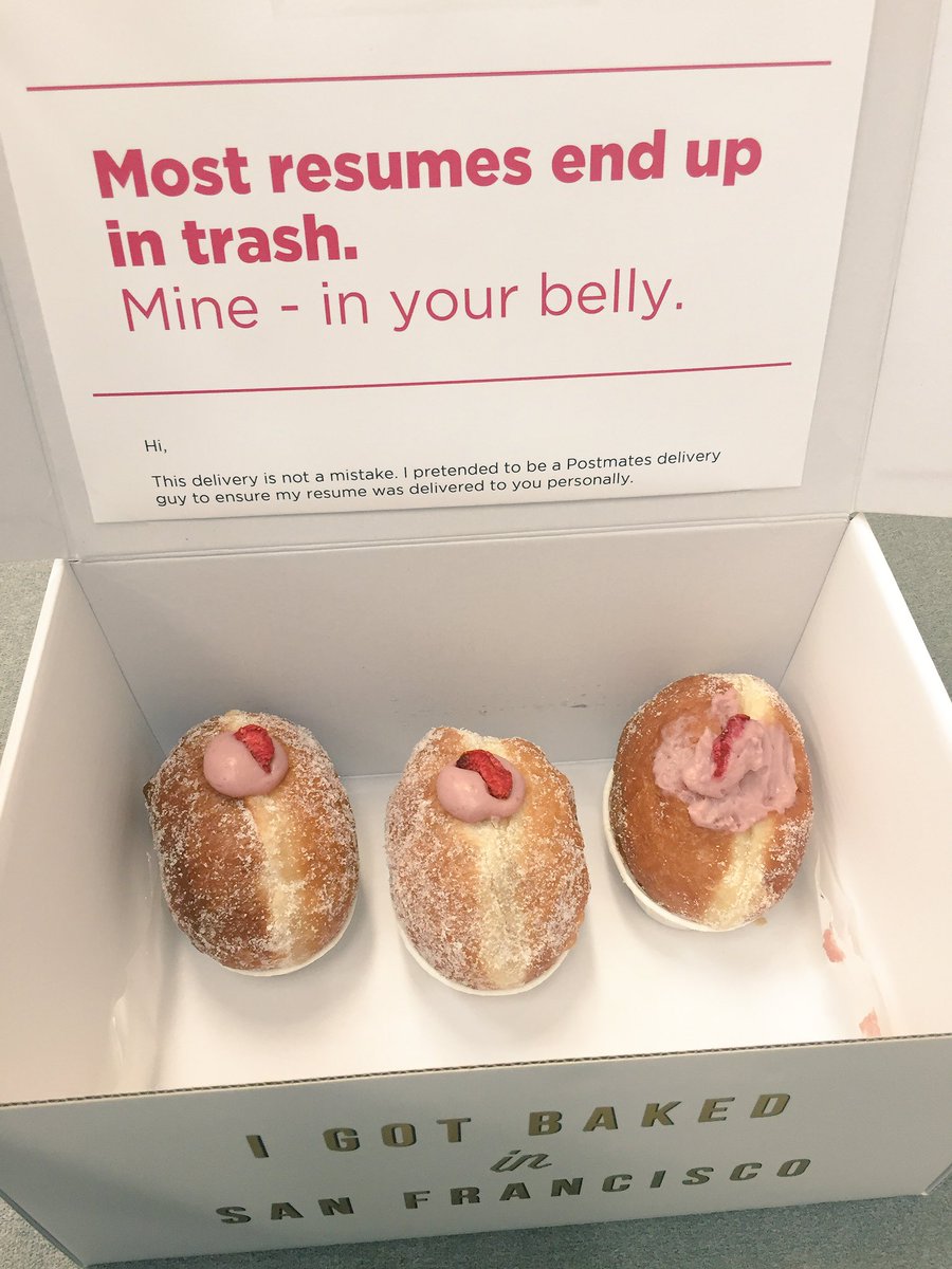 jessicascorpio's tweet photo. Love creative approaches to job hunting! Pretended to be with @Postmates to deliver this delicious resume! 😍 #tech https://t.co/aSTmtWF0CR